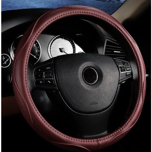 Car 38cm Universal Four Seasons Leather Car Steering Wheel Cover for BMW 5 Series Toyota VW Black Brown Beige