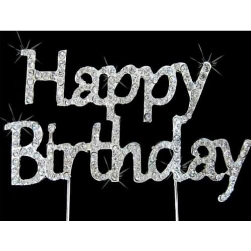 Shiny Rhinestone Happy Birthday Cake Topper plug Letters Crystal Stick Cake Decoration for Birthday Party Cake Accessory GIFT