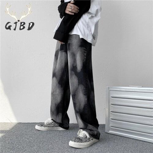 Womens Jeans High Waist Black Tie Dye Y2K Streetwear Hip Hop Baggy Vintage Mom Wide Leg Casual 2021 Summer Straight Denim Pants