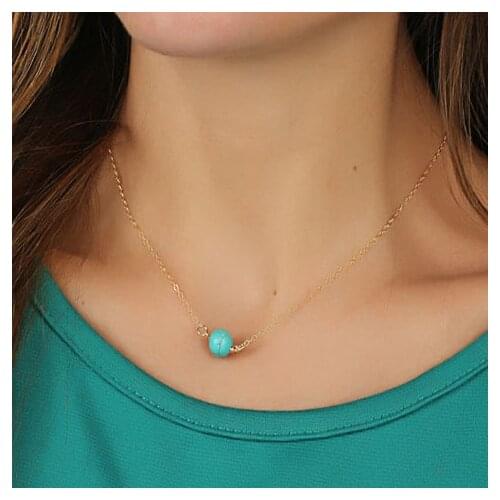 FLTMRH 2018 New Simple Layered Necklace of Drops Blue stone Feather Necklaces Women Clavicle necklace