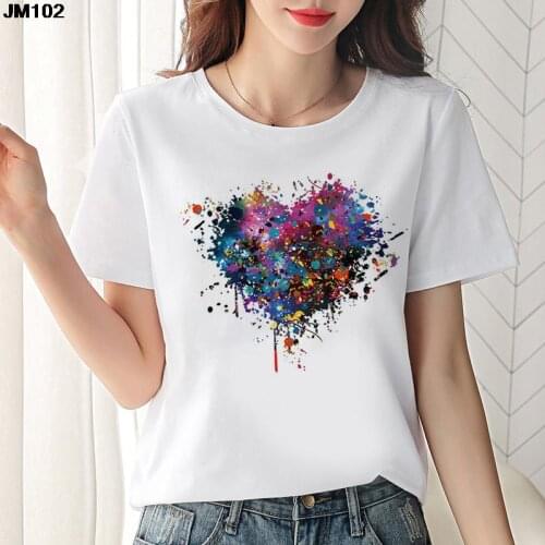 Fashion Heart Flower Print Ladies T-shirt Summer Casual Womens Short Sleeve T Shirt Harajuku Gothic Female Clothing Pink Tshirt