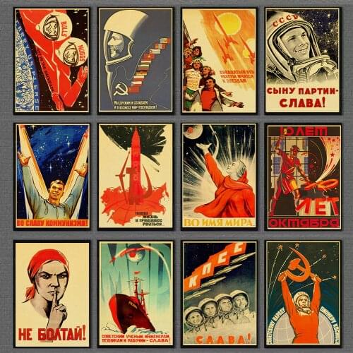 Vintage Russian Propaganda Poster The Space Race Retro USSR CCCP Posters and Prints Kraft Paper Wall Art Home Room Decor