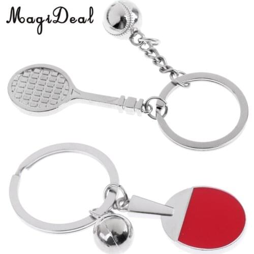 MagiDeal 2 Pieces Sturdy Alloy Tennis Racket Style Keychain Table Tennis Paddle Keyring Bag Decor Gifts Souvenir