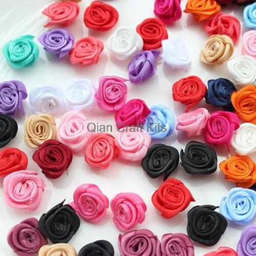 500pcs mix color mini Satin Rolled Rosette Fabric Flowers size 18-25mm
