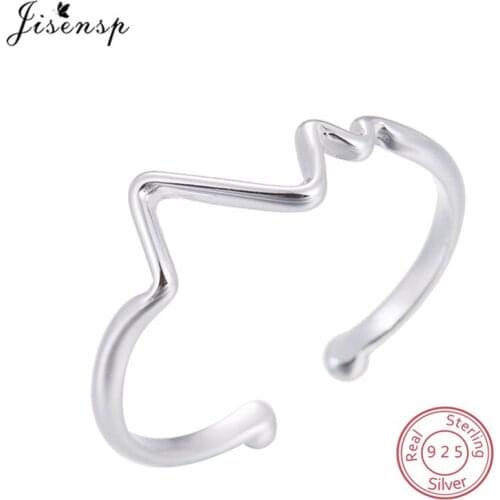 Fashion 925 Sterling Silver Jewelry Ring Simple ECG Heartbeat Lightning Opening Rings for Women Girls joyas de plata 925