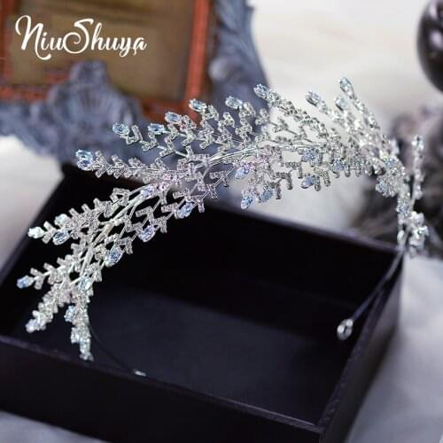 NiuShuya Trendy Cubic Zircon Wedding Headband Tiara Branch Hairband Bridal Headpiece Wedding Hair Accessories for Womens