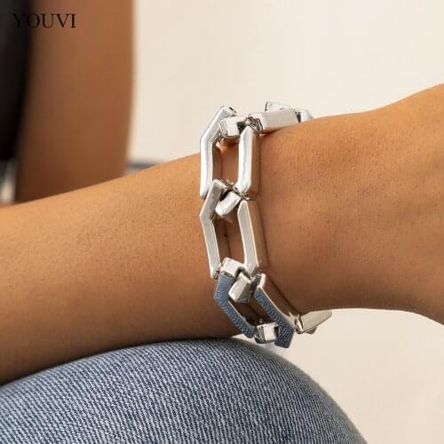 YOUVI Fashion Chunky Mens Bracelets on the Hand Punk Thick Goth Chains Anklet Coupls Bracelet for Women Jewelry Charm Bangles