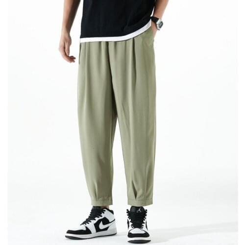 Mens Ice Silk Pants 2021 Summer Lightweight Casual Straight Bunch Of Foot Loose College Listing Fashion Trend Movement New