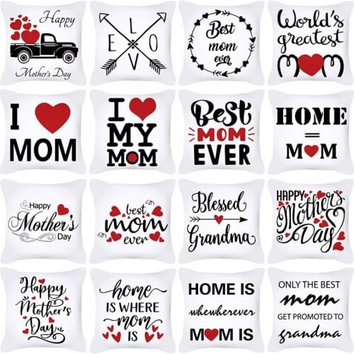 Mothers Day Pillowcase Love Heart Printed Peach Skin White Decorative Throw Pillows Covers For Sofa Modern Home Decor 45*45cm