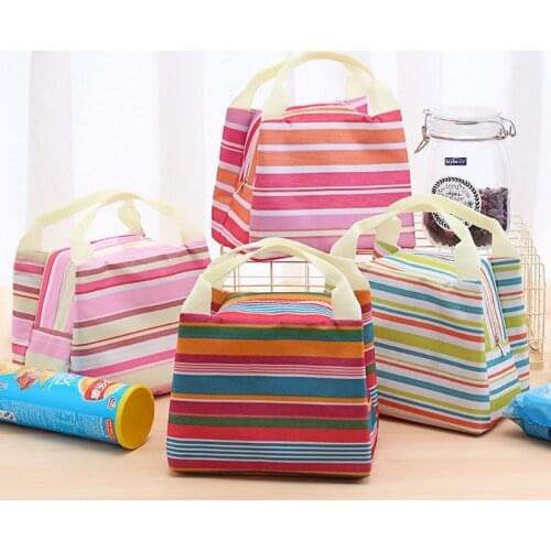 New style striped portable insulation bag Fashion insulation cold and waterproof portable lunch bag outdoor fresh-keeping bag