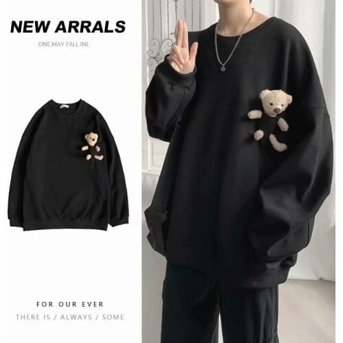 2020 new pocket bear sweater men and women couples plus velvet lazy wind jacket ins tide brand round neck jacket