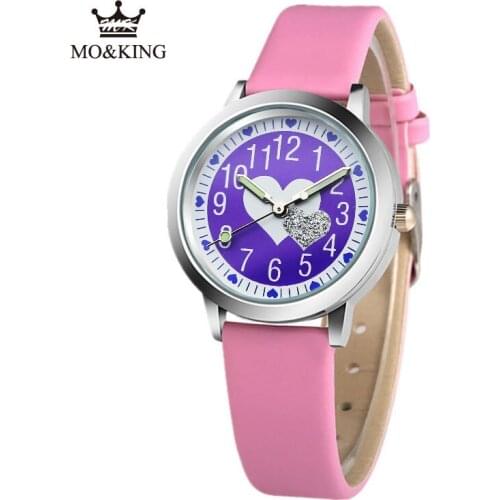 New Product Girl Watch for Kid Purple Love Printing Quartz Clock Casual Leather Jelly Leather Watch Kids Students Gift Watches