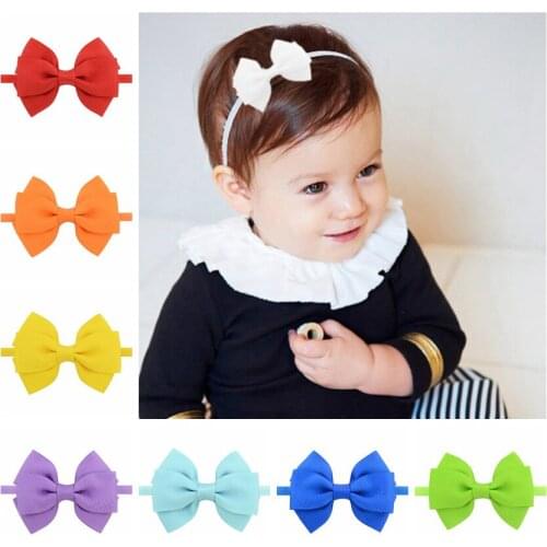 10pcs/lot Solid Color Rib Bow Headband Children Double Bowknot Hair Bands Baby Girl Elastic Hair Accessories Birthday Gifts