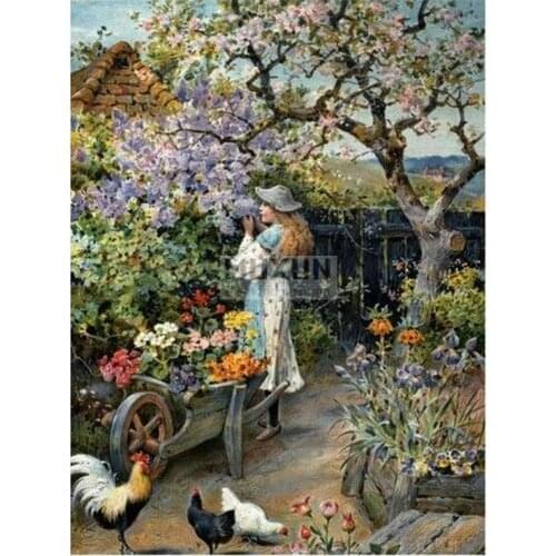 5D FULL Square Diamond Painting Cross Stitch kits Garden girl image DIY Diamond embroidery Diamond mosaic Hand jigsaw Chicken