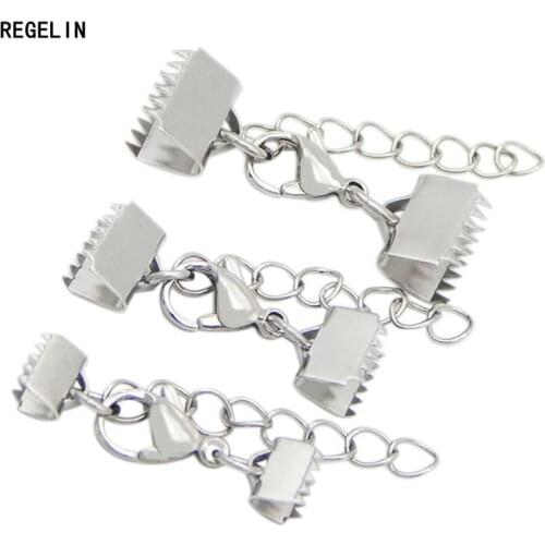 REGELIN 10pcs/lot Stainless Steel Silver Textured End Caps Crimp Bead Clasps Fit Flat Cord DIY Bracelet Necklace Jewelry Making