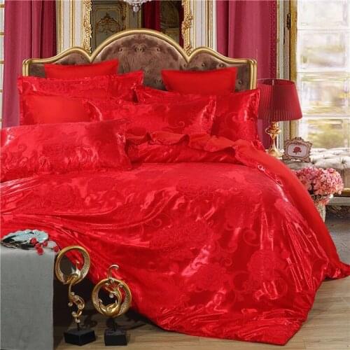 Luxury red suitable for wedding Bed Linens Pillowcase Duvet Cover Set for Bedroom Spring Bed Set Queen Bedclothes