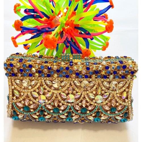 Luxury Blue AB Rhinestone Diamond Evening Purse Women Wedding Bridal Clutches Fashion Fish Scales Party Handbags Designer Bags