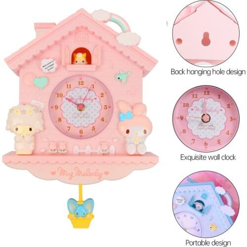 Cartoon 12 Inch Melody Twin Stars Swing Wall Quartz Clock for Kids Girls Bedrromm Liveroom Decro