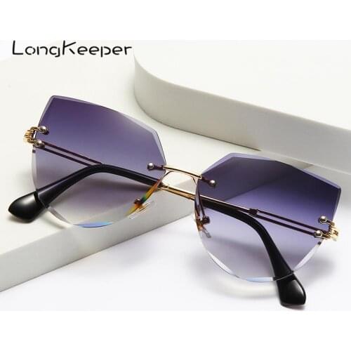 Rimless Cat Eye Sunglasses Women Luxury Brand Design Alloy Sun Glasses For Female Cutting Lens Eyewear UV400 Lunette De Soleil