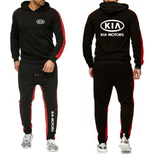 Kia Motors Logo Tracksuit Mens Fashion Hoodie Suits Brand Sets Male Sweatshirts+Sweatpants Autumn Winter Fleece Hooded Pullover