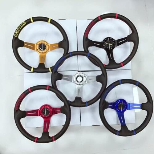 Car 14 inch Deep Dish Drifting Sport Steering Wheel Carbon Fiber PVC Surface Racing Universal Blue / Red / Black / Silver / Gold