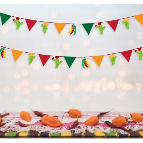 New Fashion Cinco De Mayo Mexico Party Decoration Green Red Yellow Triangles Cactus Hanging Buntings Mexican Party Supplies