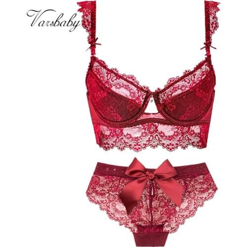 Varsbaby Beautiful bow panties Sexy Lingerie Lace Bra 5 Breasted Women Bra Sets A B C D Cup