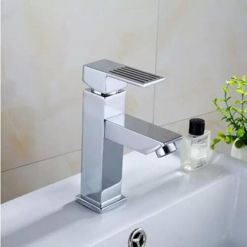 High quality square striped brass bathroom basin mixer faucet hot and cold water