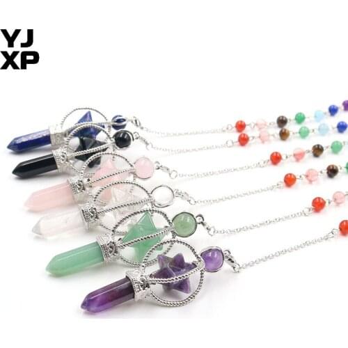 YJXP Small Merkaba Dowsing Pendulum Chakra Chain Pencil Point Hexagonal Pillar Pendants Natural Stone Healing Divination Jewelry