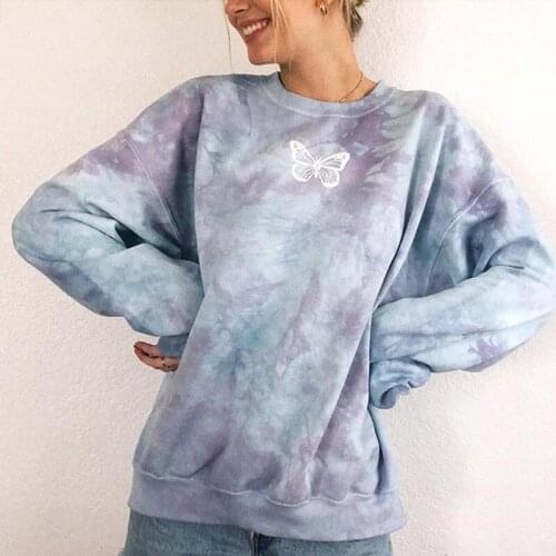 Tie Dye Butterfly Print Women Sweatshirts Autumn Plus Size O-Neck Long Sleeve Lady Sweatshirt 2020 Fashion Female Pullover Tops
