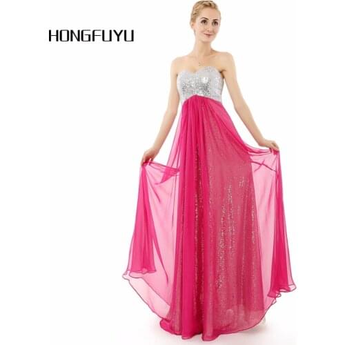 Our Real Photo Abendkleider Hot Pink Sweetheart Chiffon Sequined Vestido De Festa Long Evening Dress 2019 Floor Length z72201