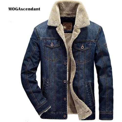 Winter Denim Jacket Mens Windbreaker Warm Feece Jackets Outwear Jeans Coat Male Multi-pocket Cowboy Clothing Plus Size M-6XL