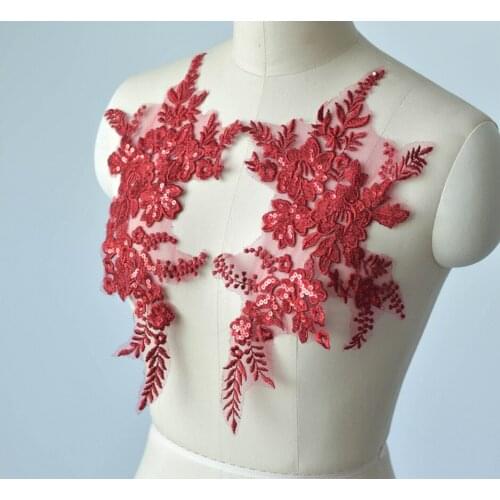 1 Pair/lot 36*23cm Colorful Floral Lace Applique Trim Ribbon Handicraft Embroidered DIY Wedding Dress Veil Accessories