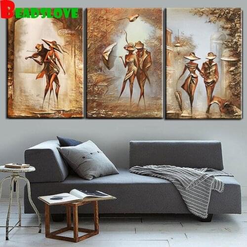 3pcs 5D DIY Diamond Painting Abstract couple Full Square round Drill Diamond Embroidery Seaside Cross Stitch Sunset G54