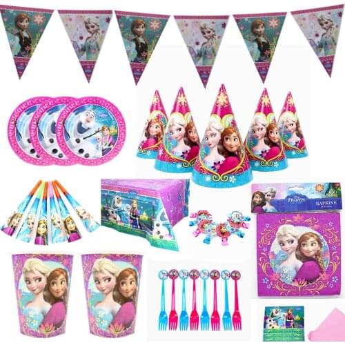 66pcs/lot Disney Frozen Anna Elsa Princess Birthday Party Decorations Kids gift Napkin Plate Cups for Baby Shower Party Supplies