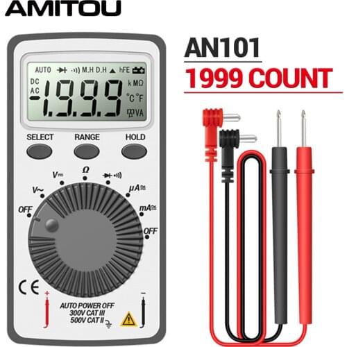 AMITOU AN101 Mini Professional Multimeter 1999 Count DC/AC Voltage Current Auto Meter Pocket Voltmeter Ammeter Tester Test Lead