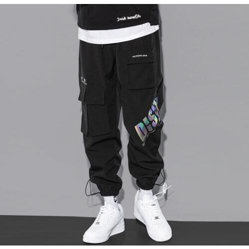 Mens Cargo Pants Streetwear Reflective Letters Joggers Men Trousers Harem Pants Casual Kpop Men Clothing Elastic Waist Men Pant