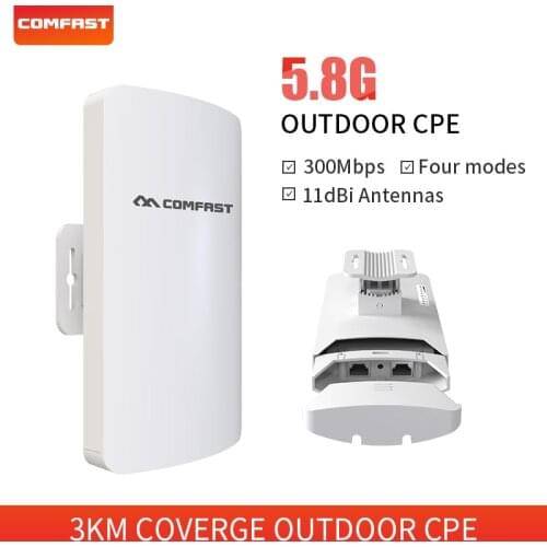 COMFAST 5.8Ghz Wifi CPE Bridge 300Mbps Outdoor Wi-fi Router Repeater/AP 24V POE With LAN Point to Point 1-3Km Wireless Coverage