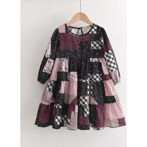 Girls Spring Princess Dresses 2021 New Fashion Kids Girl Patchwork Plaid Autumn Clothing Children Casual Floral Vestidos 3-7Y
