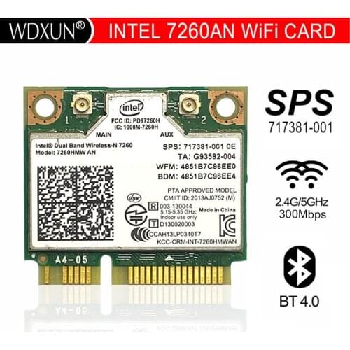 Dual band Wireless N 7260HMWAN 7260 7260hmw an Wifi Bluetooth 4.0 Card for Intel mini PCI-E 300Mbps network 2.4G/5G 717381-001