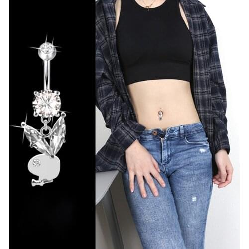 Hypoallergenic 925 Sterling Silver Rabbit Navel Piercing Belly Button Rings Cute Animal Zircon Body Jewelry Women Men Gift