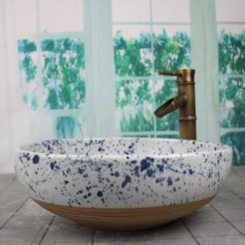 Bathroom Artistic Ceramic Vessel Sink Bowl Faucet & Pop-up Drain Combo AB219