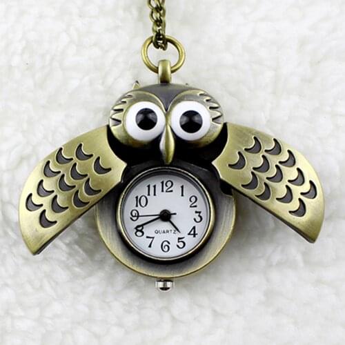 Popular Brand Luxury Vintage Bronze Retro Slide Smart Owl Pendant Long Chain Necklace Pocket Watch