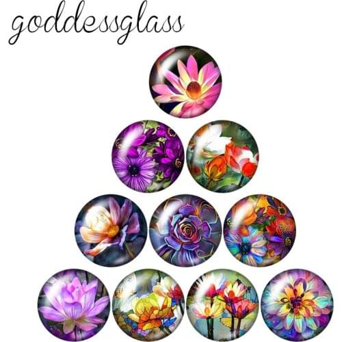Flowers oil paintings Colorful beauty 10pcs 12mm/18mm/20mm/25mm Round photo glass cabochon demo flat back Making findings