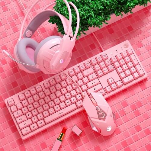 2400DPI pink real mechanical keyboard and mouse set cute girls e-sports gaming computer peripherals with backlight 104 keys