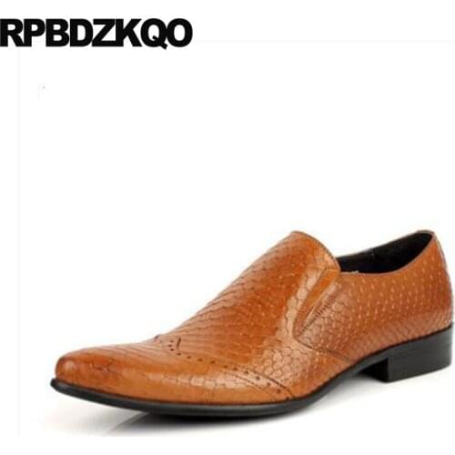 Wingtip Handmade Leather Shoes Snakeskin Brogue Wedding Big Size Formal Snake Skin Italian Python Pointed Toe Brown Dress Men