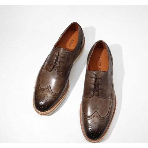 Men Loafers Leather Patchwork Casual Dress Shoes genuine Leather lace up Men Derby shoes handmade shoes