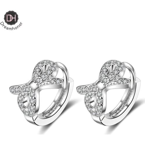 Dreamhonor New Arrival Fashion Zirconia Bowknot Drop Earrings Korean Joker Sweet Lovely Elegant Women Earrings Jewelry