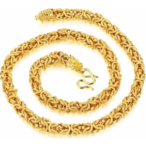 8mm 24 inch Fashion jewelry Gold Color Handmade Link Chain Necklace dragon Clasp Heavy 113g weight for Mens Gifts