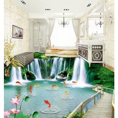 Custom Photo Floor 3D Wallpaper Modern Art Nature Wood Bridge Waterfall 3D Floor Mural-3d PVC Wallpaper Self-adhesive Floor